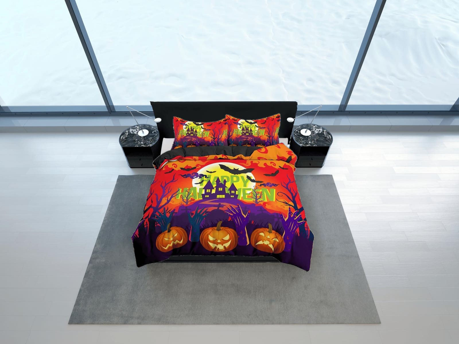 Happy halloween castle full size bedding & pillowcase, duvet cover set dorm bedding, halloween decor, nursery toddler bedd…