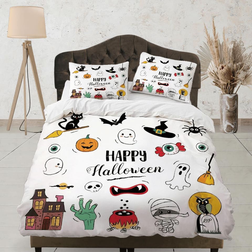 Happy halloween cute full size bedding & pillowcase, duvet cover set dorm bedding, halloween decor, nursery toddler beddin…