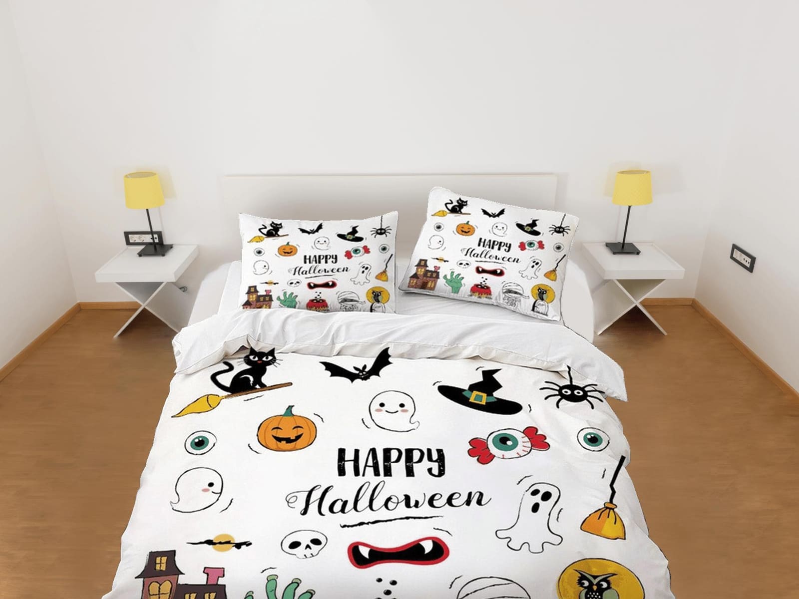 Happy halloween cute full size bedding & pillowcase, duvet cover set dorm bedding, halloween decor, nursery toddler beddin…