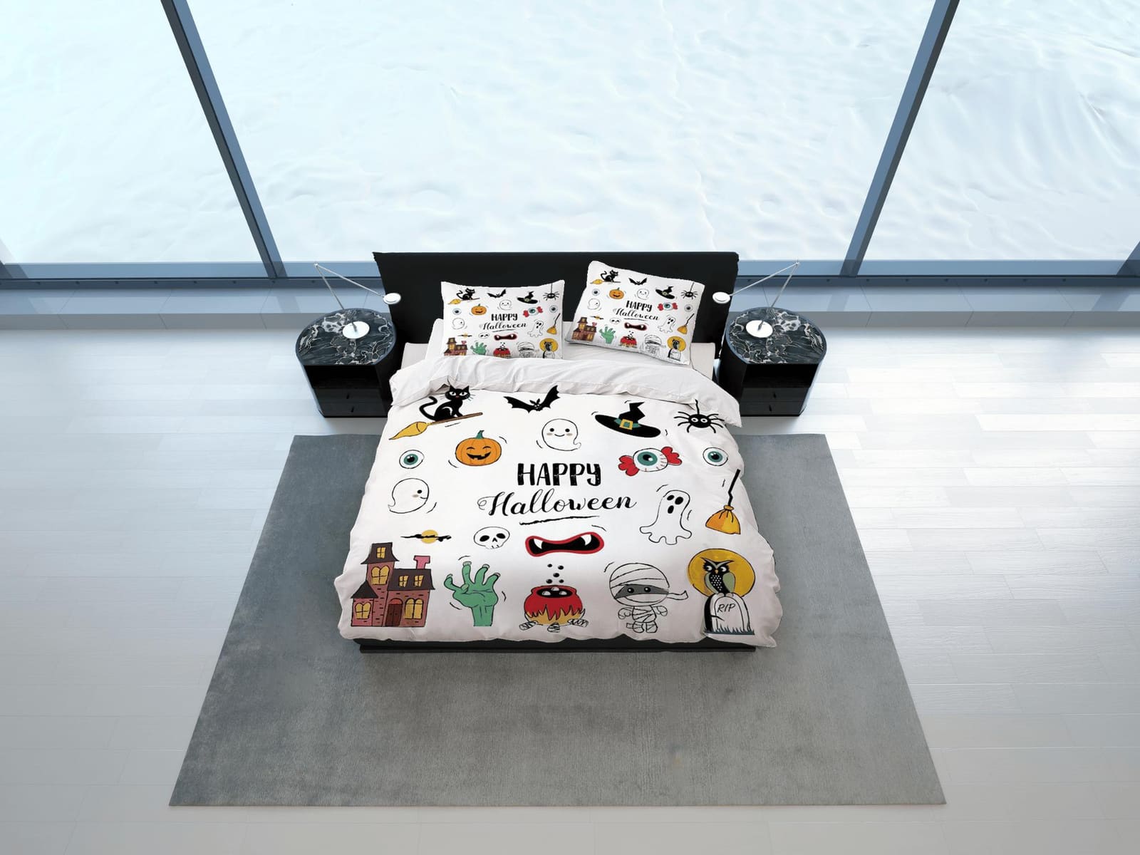 Happy halloween cute full size bedding & pillowcase, duvet cover set dorm bedding, halloween decor, nursery toddler beddin…