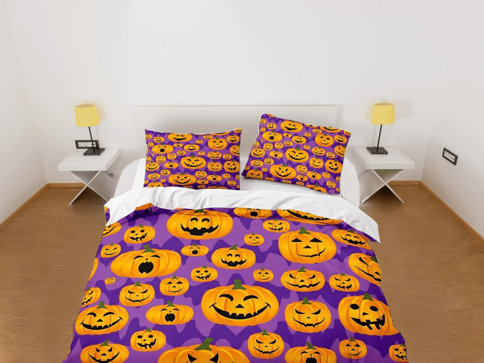 Happy pumpkin halloween full size bedding & pillowcase, purple duvet cover set dorm bedding, nursery toddler bedding, hall…