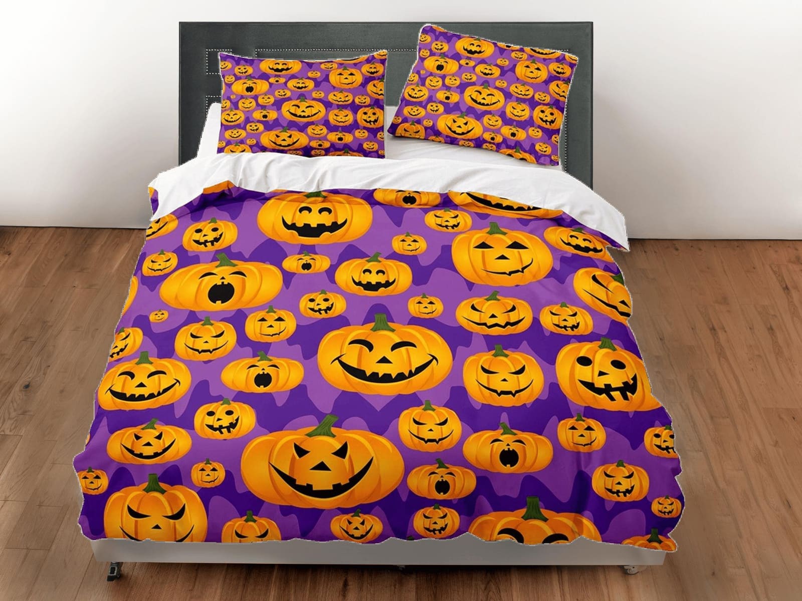 Happy pumpkin halloween full size bedding & pillowcase, purple duvet cover set dorm bedding, nursery toddler bedding, hall…