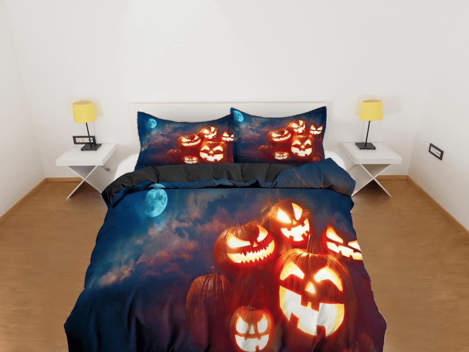 Happy pumpkins moon light halloween bedding & pillowcase, gothic duvet cover, dorm bedding, goth decor toddler bedding, ha…