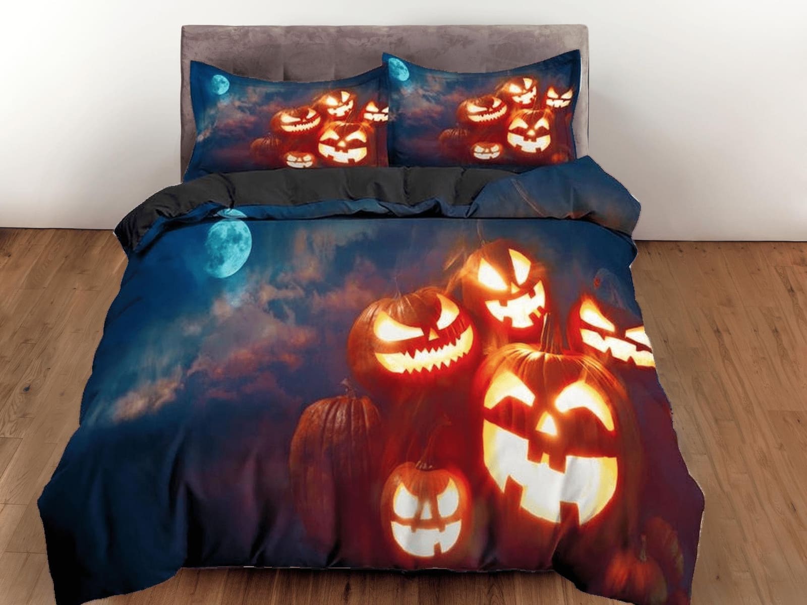 Happy pumpkins moon light halloween bedding & pillowcase, gothic duvet cover, dorm bedding, goth decor toddler bedding, ha…