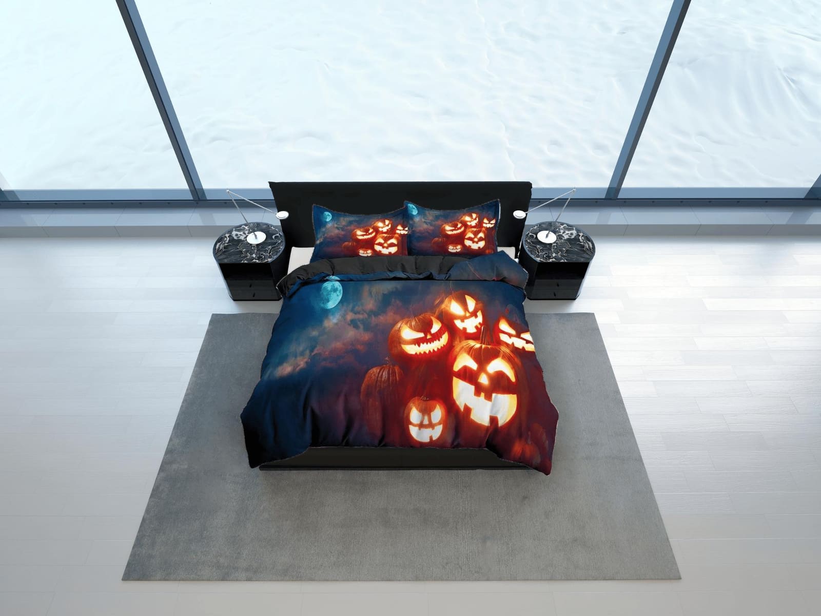 Happy pumpkins moon light halloween bedding & pillowcase, gothic duvet cover, dorm bedding, goth decor toddler bedding, ha…