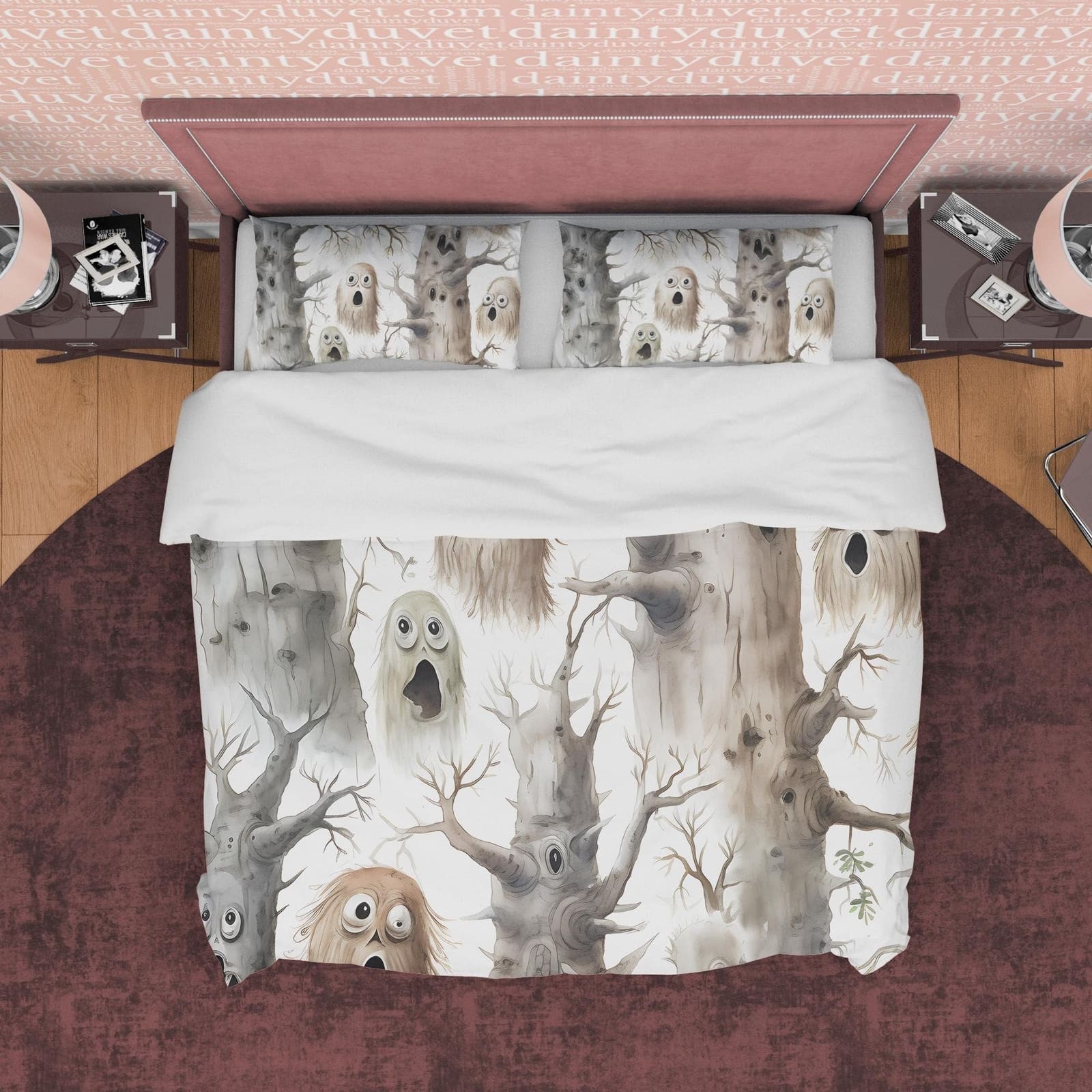 Haunted Forest Duvet Cover Set, Scary Tree Ghost Blanket Cover Aesthetic Zipper Bedding, Halloween Room Decor, White Spook…