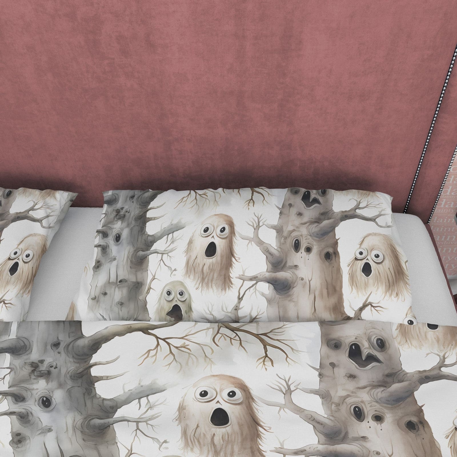 Haunted Forest Duvet Cover Set, Scary Tree Ghost Blanket Cover Aesthetic Zipper Bedding, Halloween Room Decor, White Spook…
