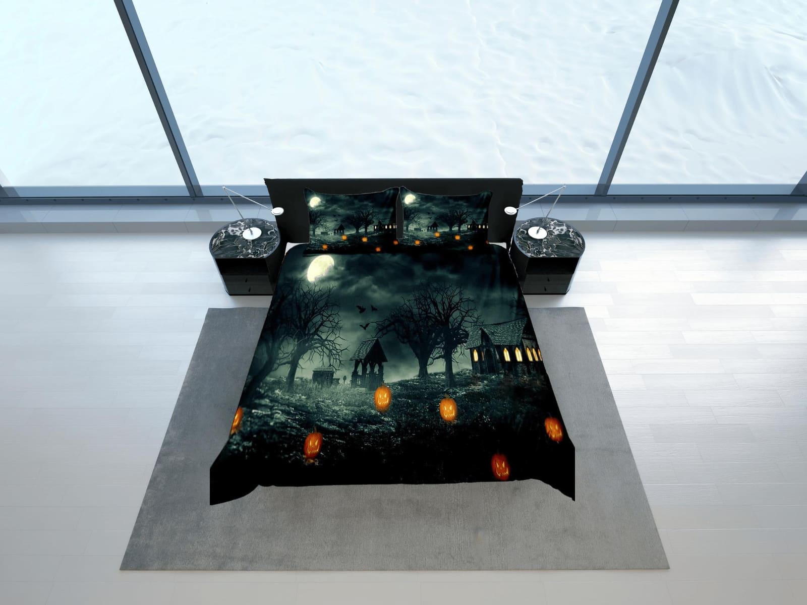 Haunted house halloween bedding & pillowcase, duvet cover, dorm bedding, halloween decor goth bedding, halloween gift, tod…
