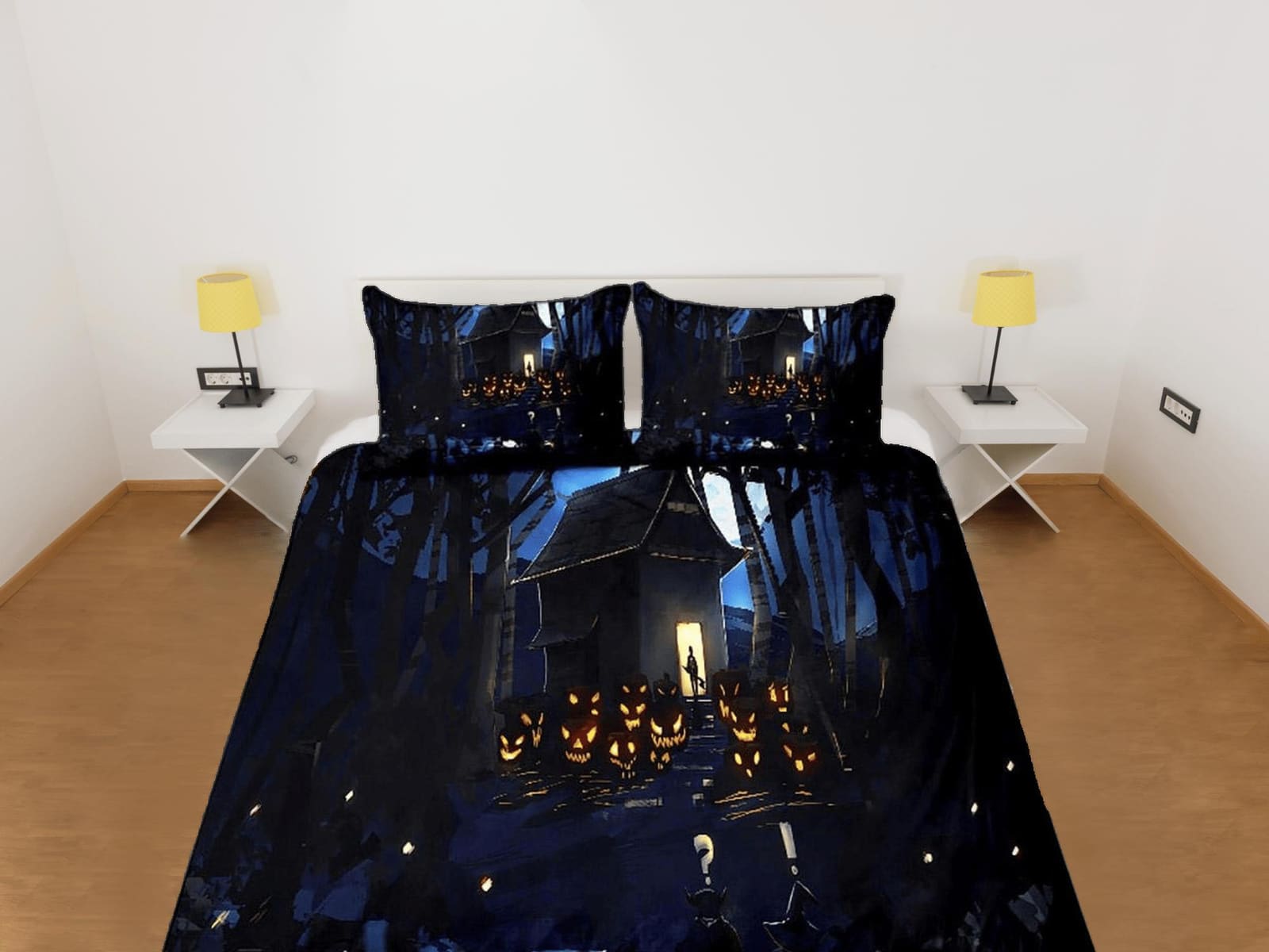 Haunted house scary pumpkin halloween bedding & pillowcase, gothic duvet cover, dorm bedding, goth decor toddler bedding,…