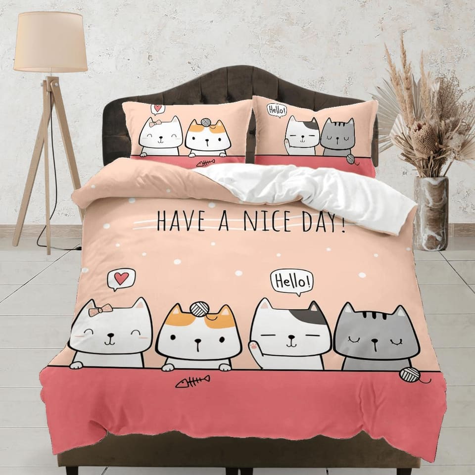 Have a nice day, cat bedding, toddler bedding, kids duvet cover set, gift for cat lovers, baby bedding, baby shower gift,…