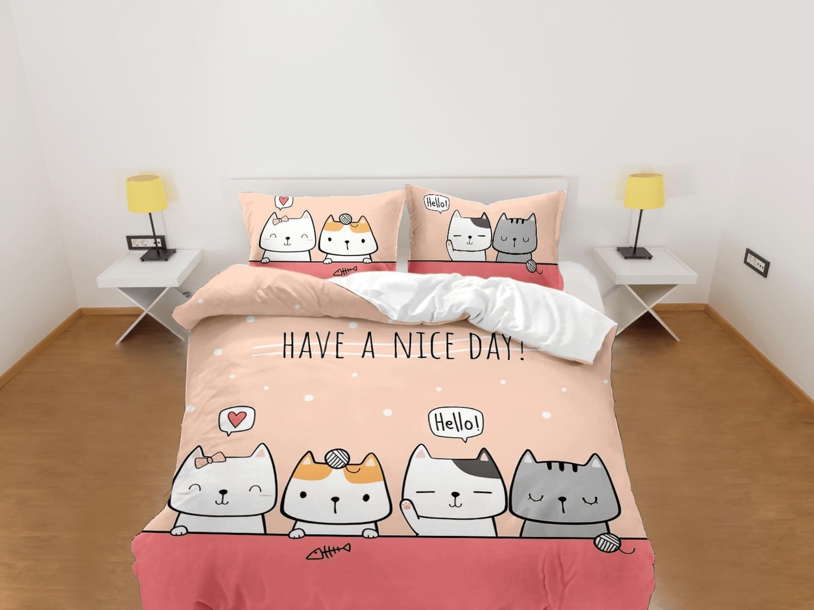 Have a nice day, cat bedding, toddler bedding, kids duvet cover set, gift for cat lovers, baby bedding, baby shower gift,…