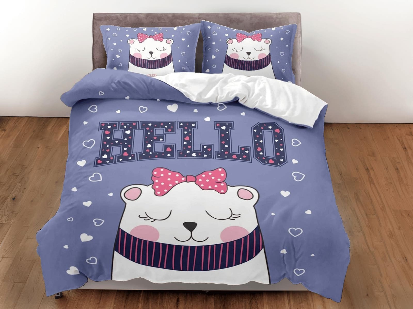 Hello cat bedding purple, toddler bedding, kids duvet cover set, gift for cat lovers, baby bedding, baby shower gift, whit…