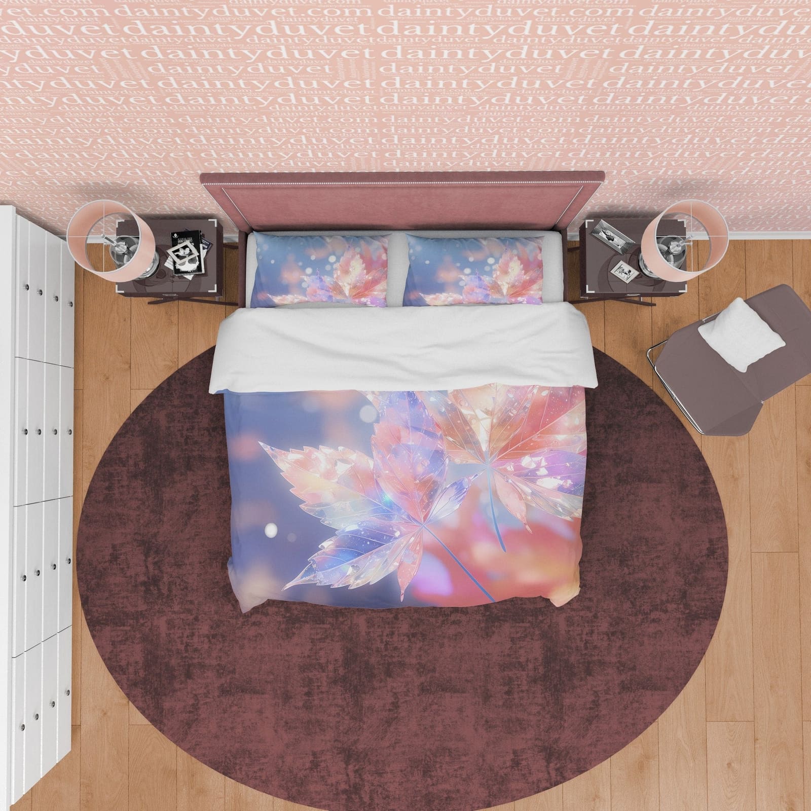 Holographic Glass Like Plant  Bedding Set Boho Duvet Cover, Leaf Quilt Cover, Moonstone Inspired Bedspread, Galaxy Opal Be…