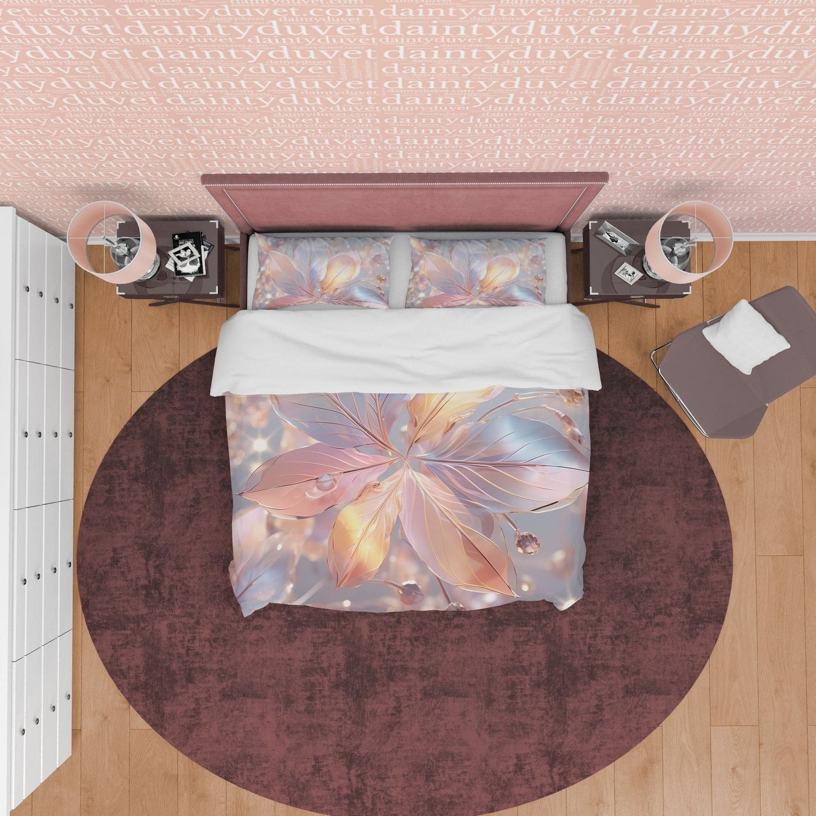 Holographic Water Droplet Bedding Set Boho Duvet Cover, Pastel Color Leaf Quilt Cover, Moonstone Inspired Bedspread, Galax…