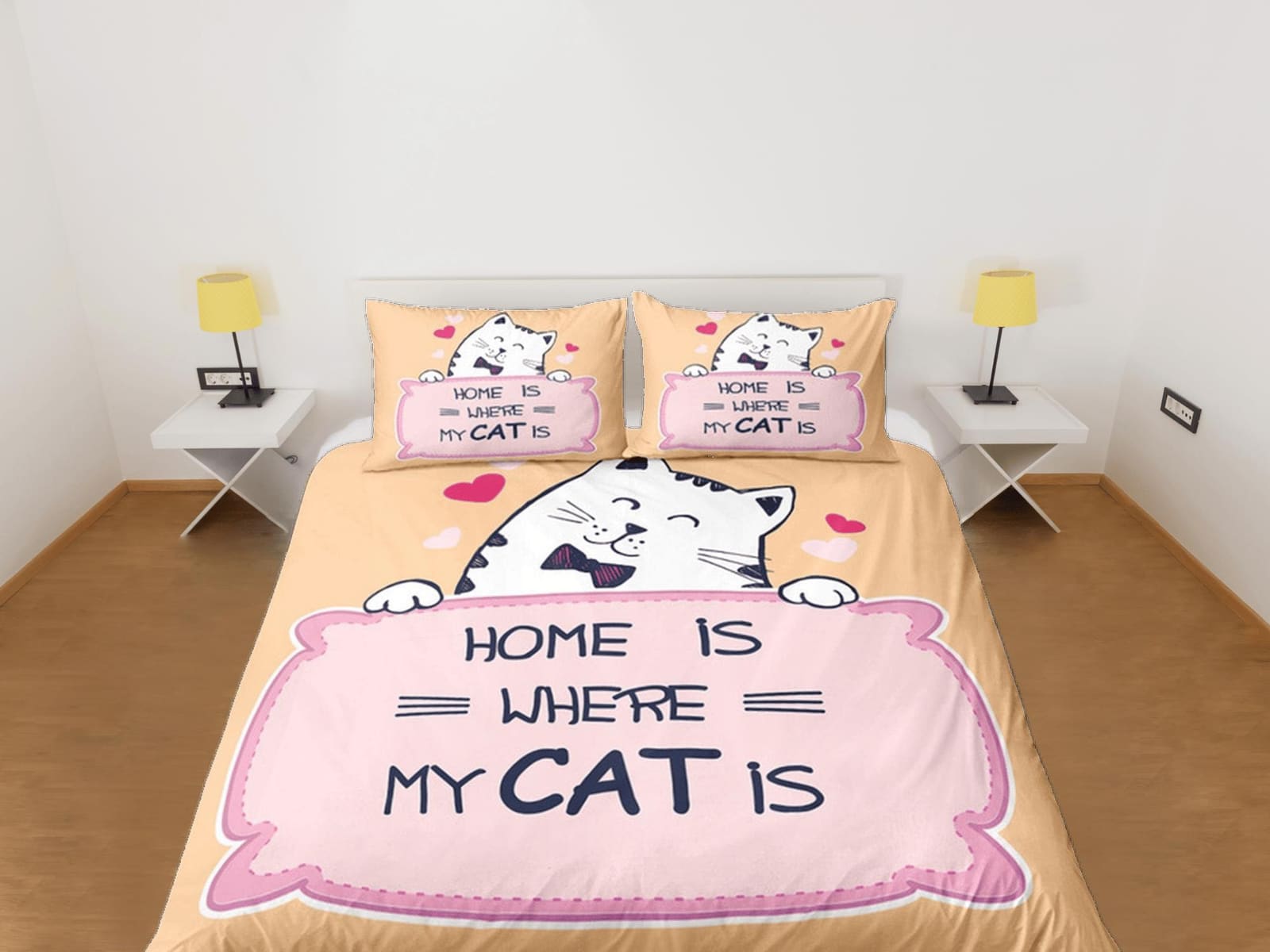 Home is Where My Cat Is Bedding for Cat Lovers, Toddler Bedding, Kids Duvet Cover Set, Baby Bedding, Doona Cover up to Cal…