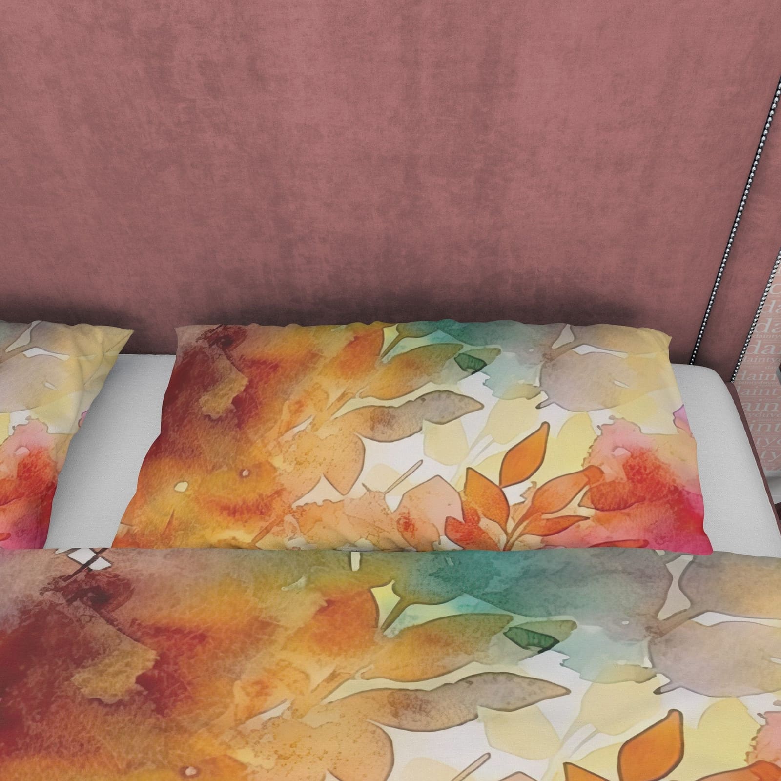 Hot Orange Plant Leaf Autumn Duvet Cover Fall Bedding Set, Rustic Neutral Colors Aesthetic Quilt Cover, Boho Bedspread, Pr…