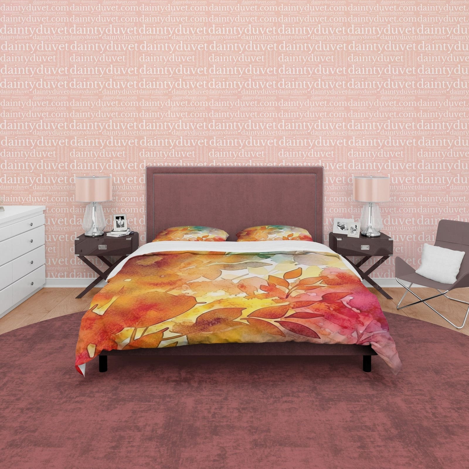 Hot Orange Plant Leaf Autumn Duvet Cover Fall Bedding Set, Rustic Neutral Colors Aesthetic Quilt Cover, Boho Bedspread, Pr…