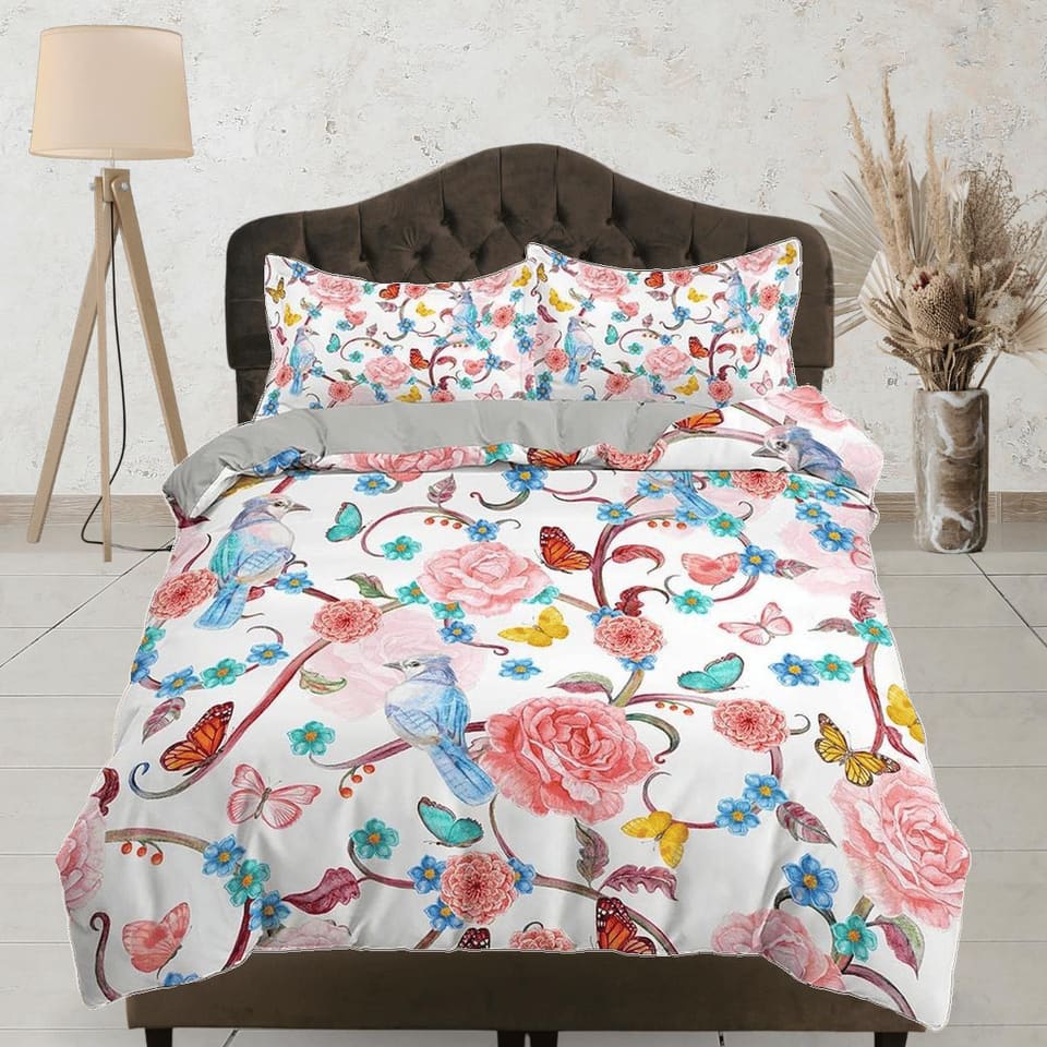 Hummingbird bedding, floral duvet cover queen, king, boho duvet, designer bedding, aesthetic bedding, maximalist full size…