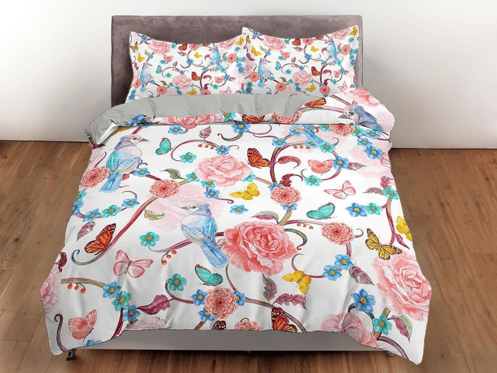 Hummingbird bedding, floral duvet cover queen, king, boho duvet, designer bedding, aesthetic bedding, maximalist full size…