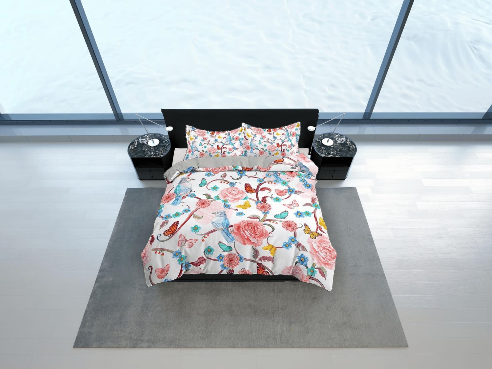 Hummingbird bedding, floral duvet cover queen, king, boho duvet, designer bedding, aesthetic bedding, maximalist full size…