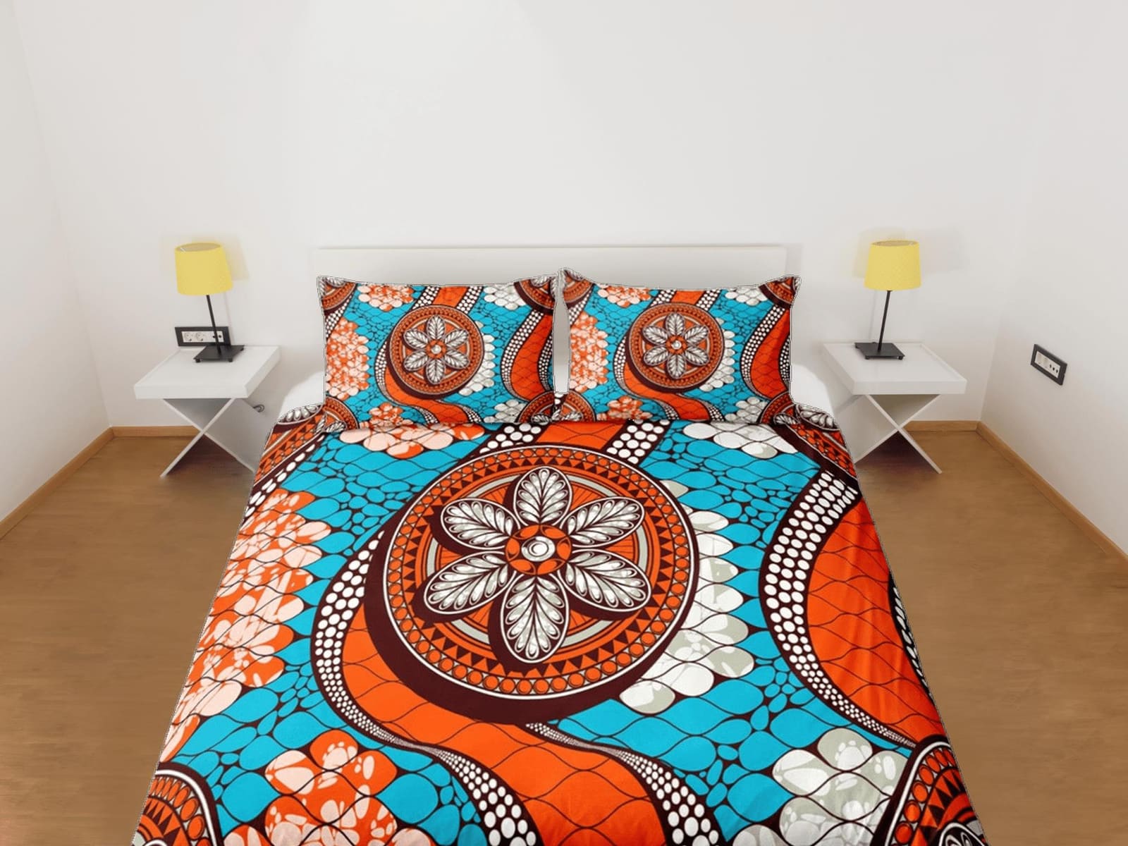 Intricate african pattern blue bedding set duvet cover, boho bedding, ethnic tribal design, afrocentric designer bedding,…