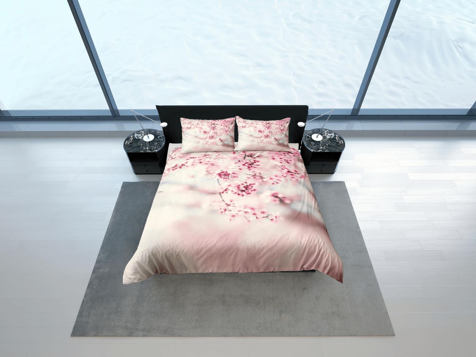 Japanese cherry blossom bedding floral prints pink duvet cover queen, king, boho bedding designer bedspread full size bedd…
