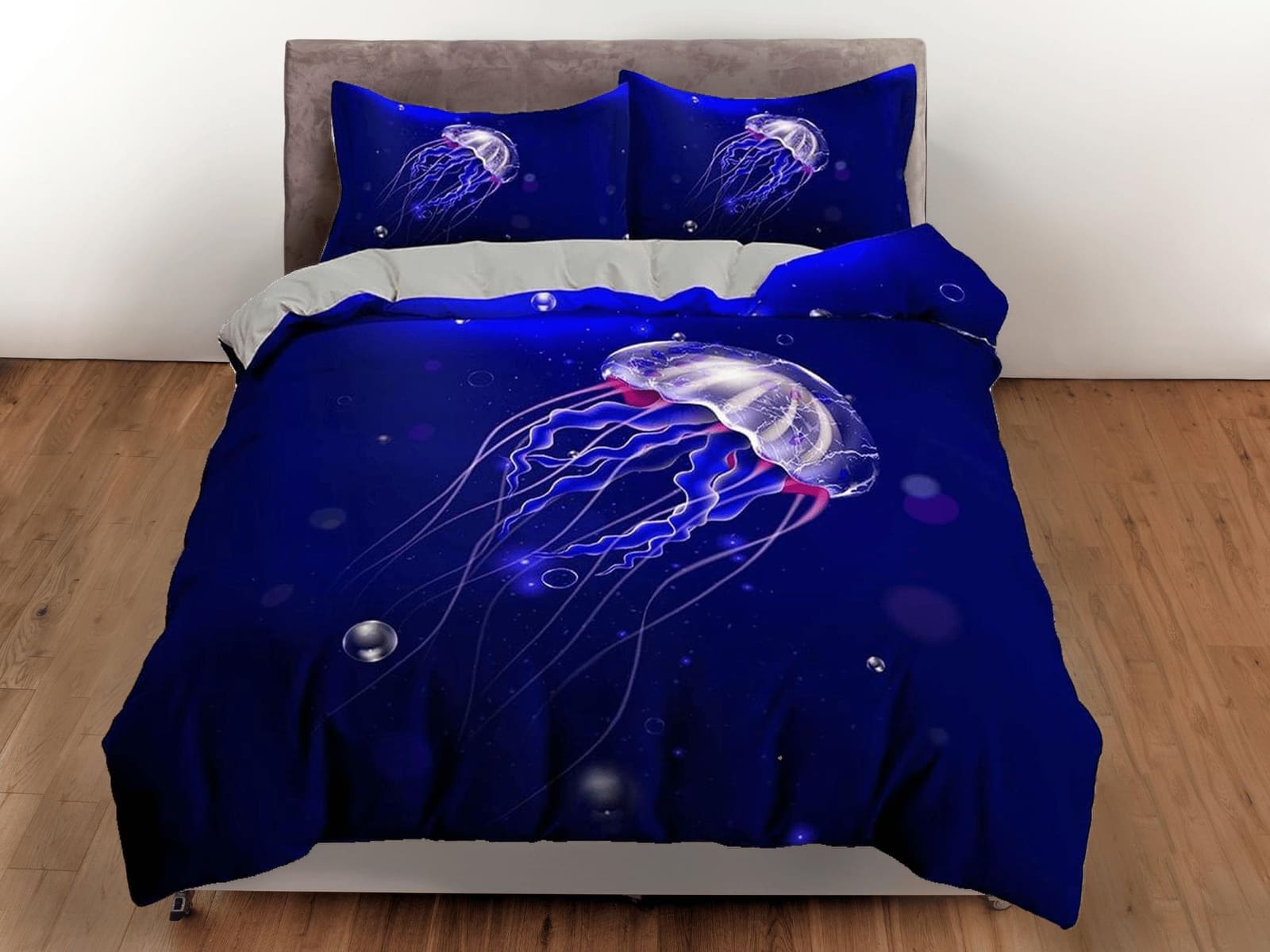 Jellyfish bedding indigo duvet cover, ocean blush sea animal bedding set full king queen twin crib toddler, college dorm b…