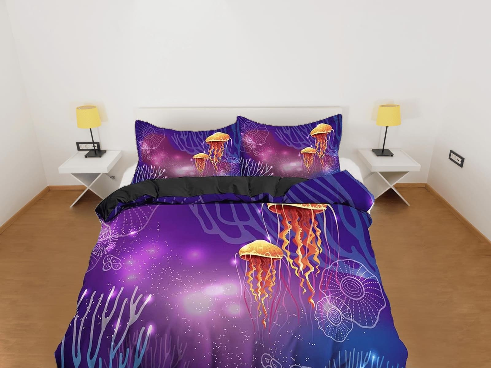 Jellyfish corals bedding purple duvet cover, ocean blush sea animal bedding set full king queen twin crib toddler, college…