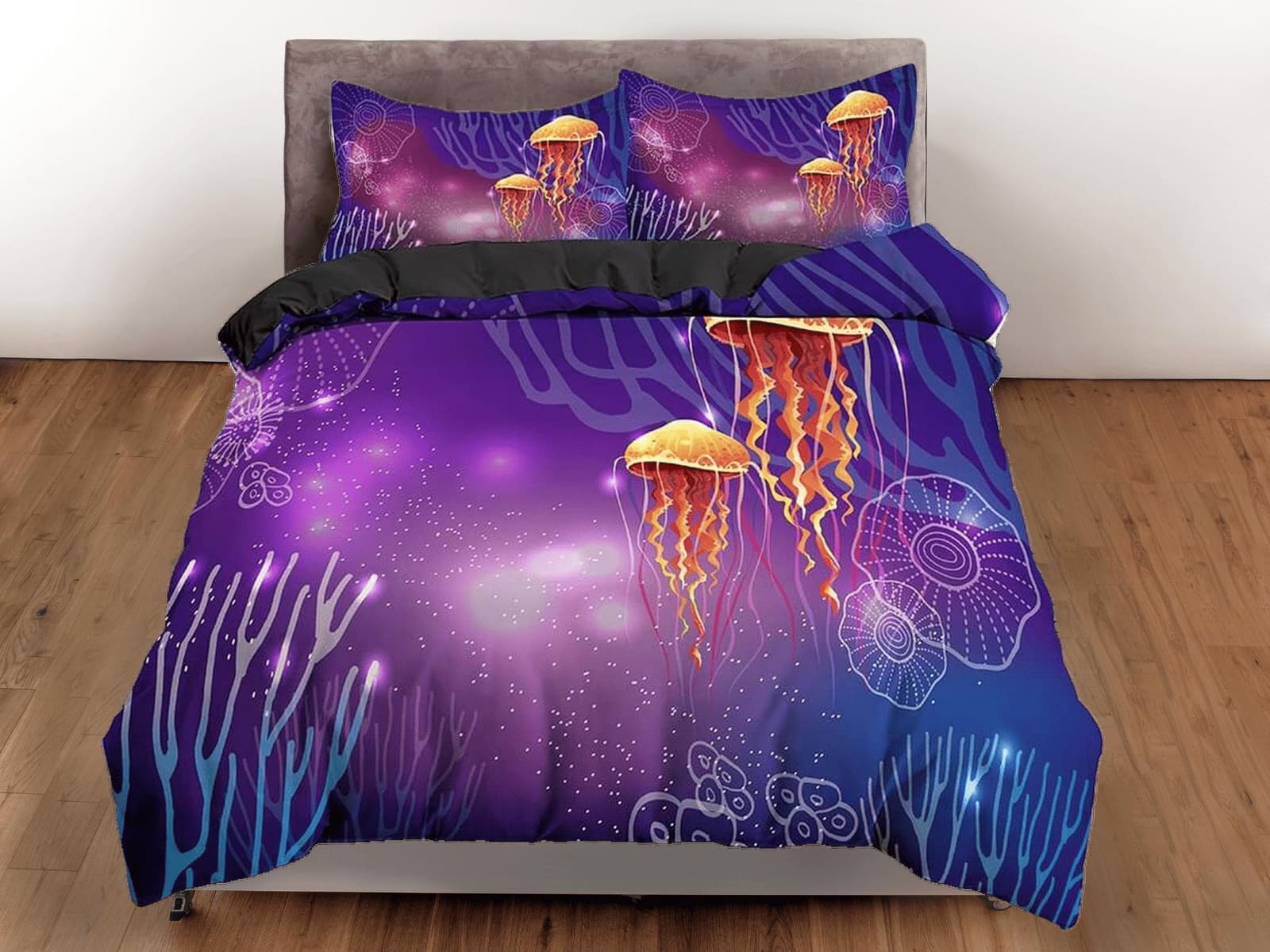 Jellyfish corals bedding purple duvet cover, ocean blush sea animal bedding set full king queen twin crib toddler, college…