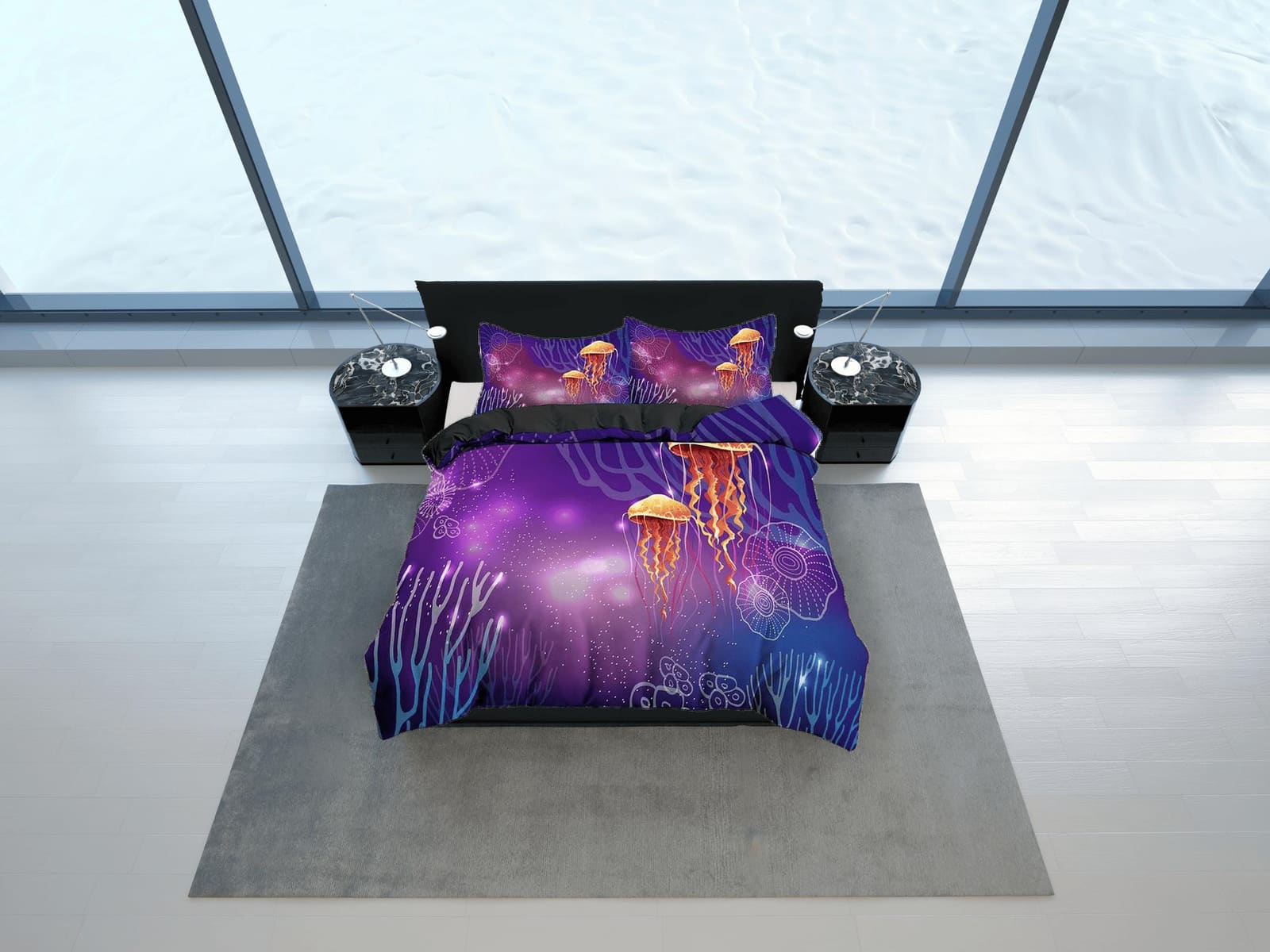 Jellyfish corals bedding purple duvet cover, ocean blush sea animal bedding set full king queen twin crib toddler, college…