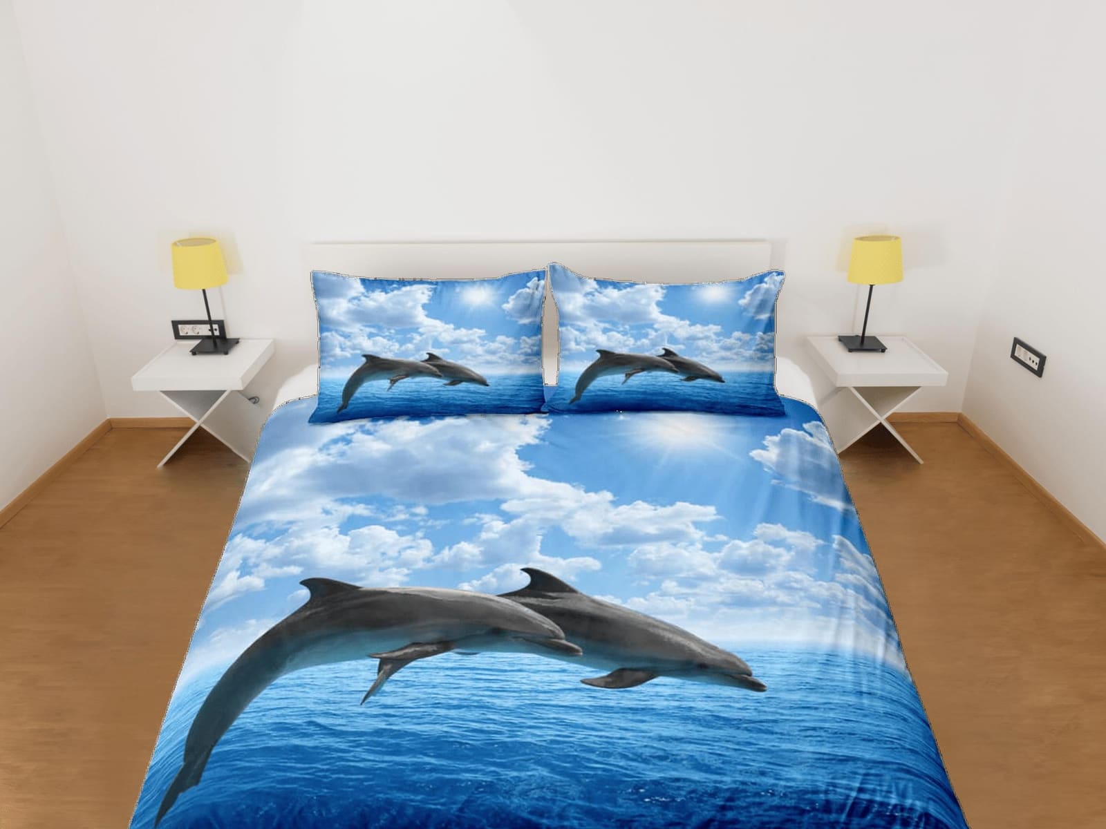 Jumping dolphins bedding blue duvet cover, ocean blush decor bottle nose dolphin bedding set full king queen twin, college…
