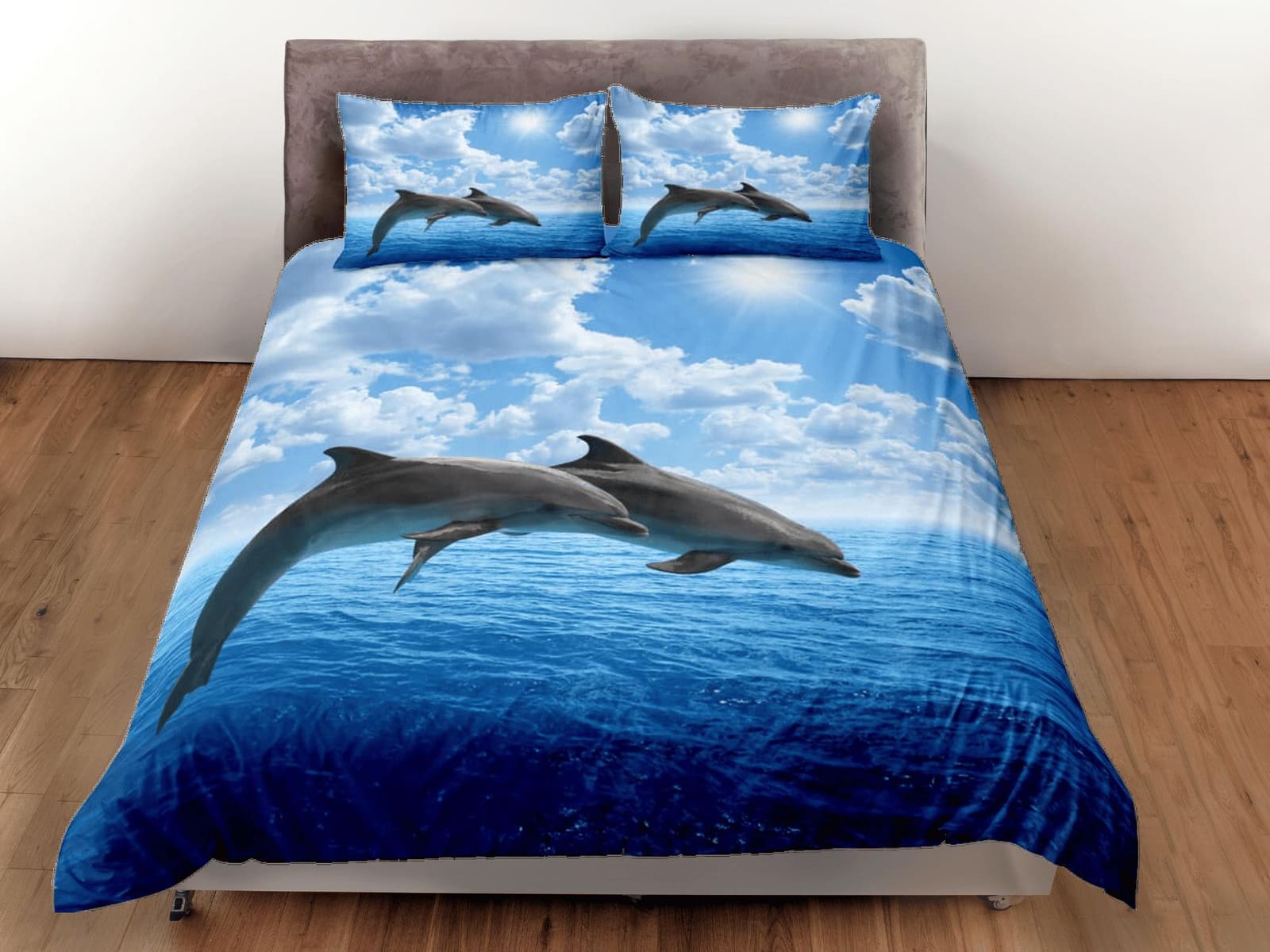 Jumping dolphins bedding blue duvet cover, ocean blush decor bottle nose dolphin bedding set full king queen twin, college…