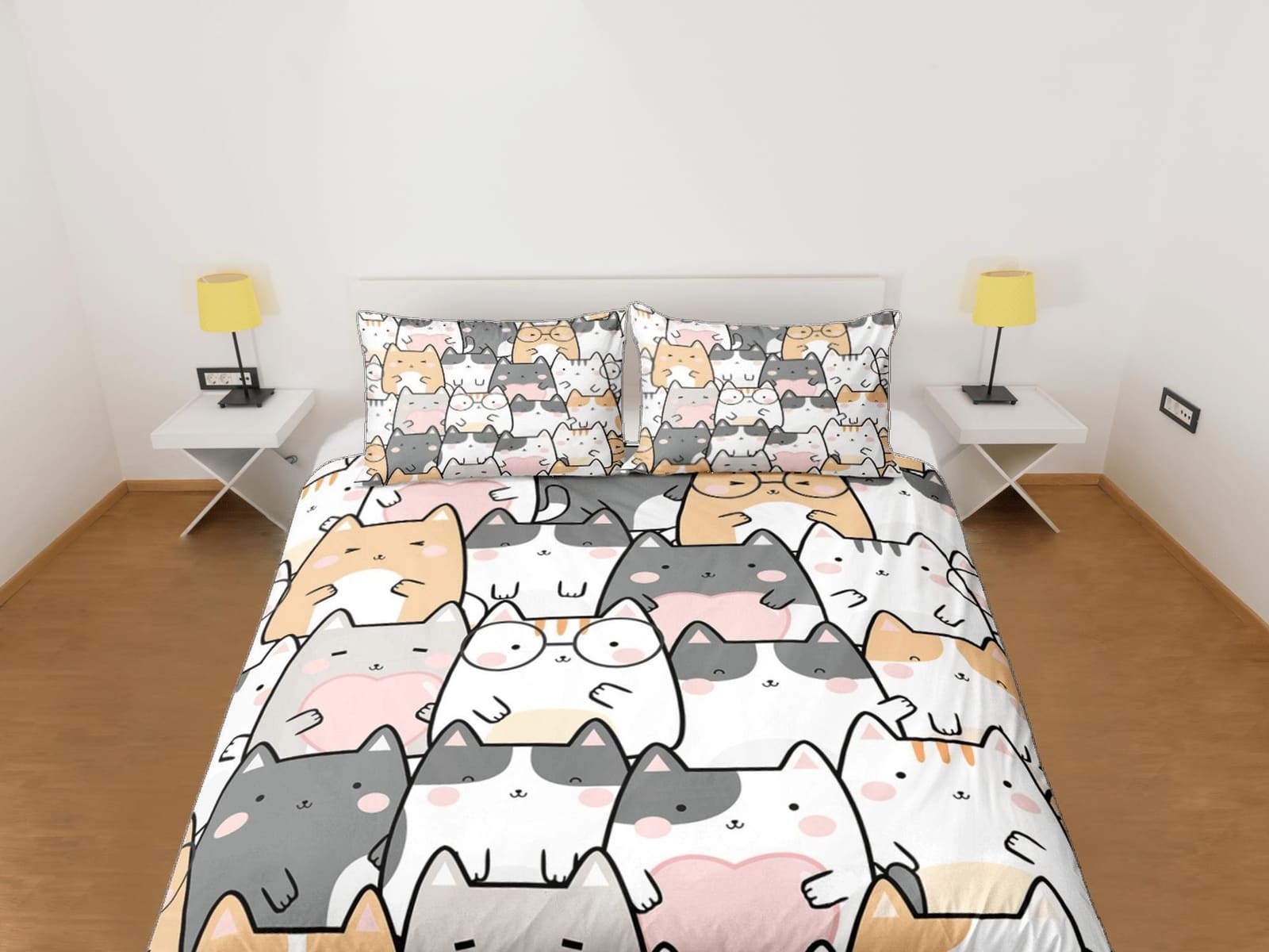Kawaii Cats Duvet Cover Set Bedspread Cute Bedding for Teens Kids Bedroom Bed Cover Cat Lover Gift