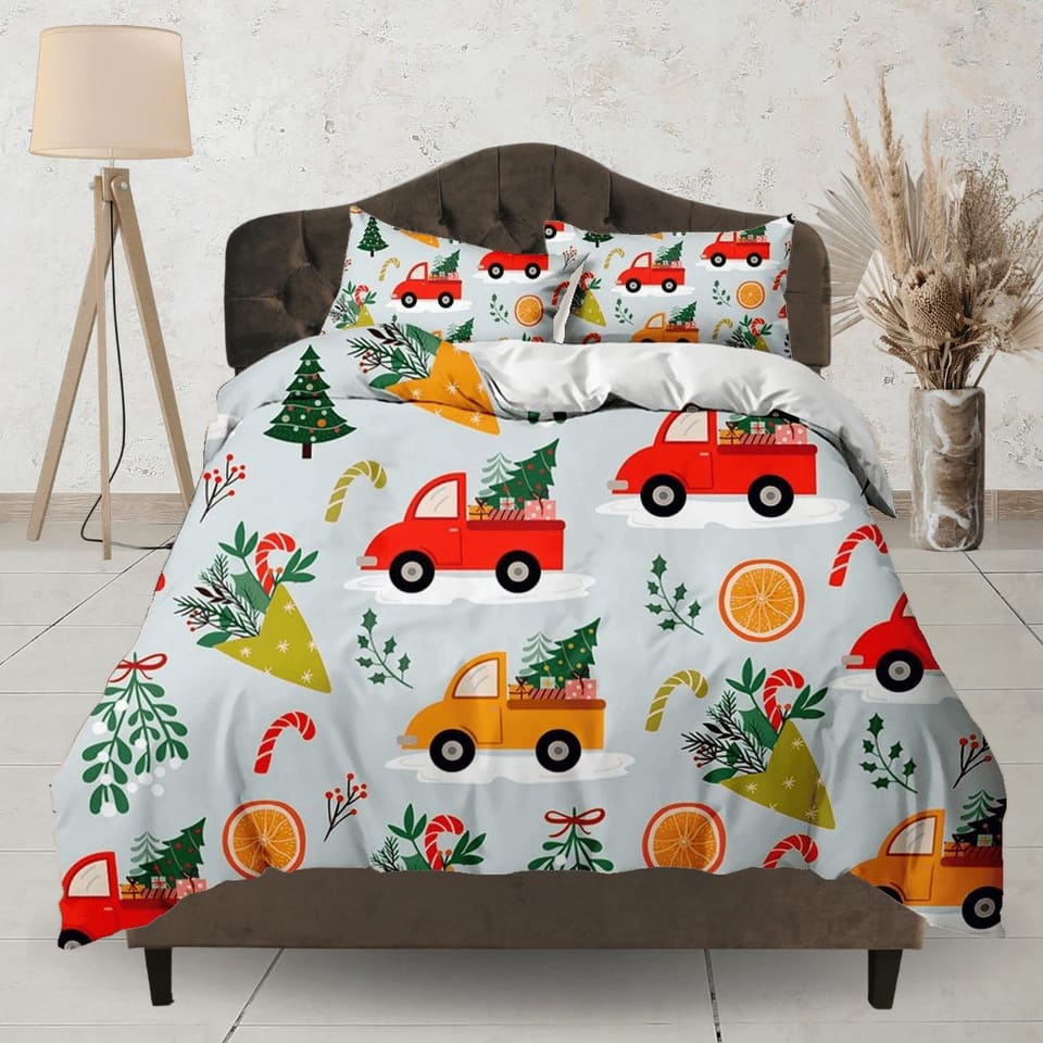 Kids Trucks Christmas bedding & pillowcase holiday gift duvet cover king queen full twin toddler bedding baby Christmas fa…