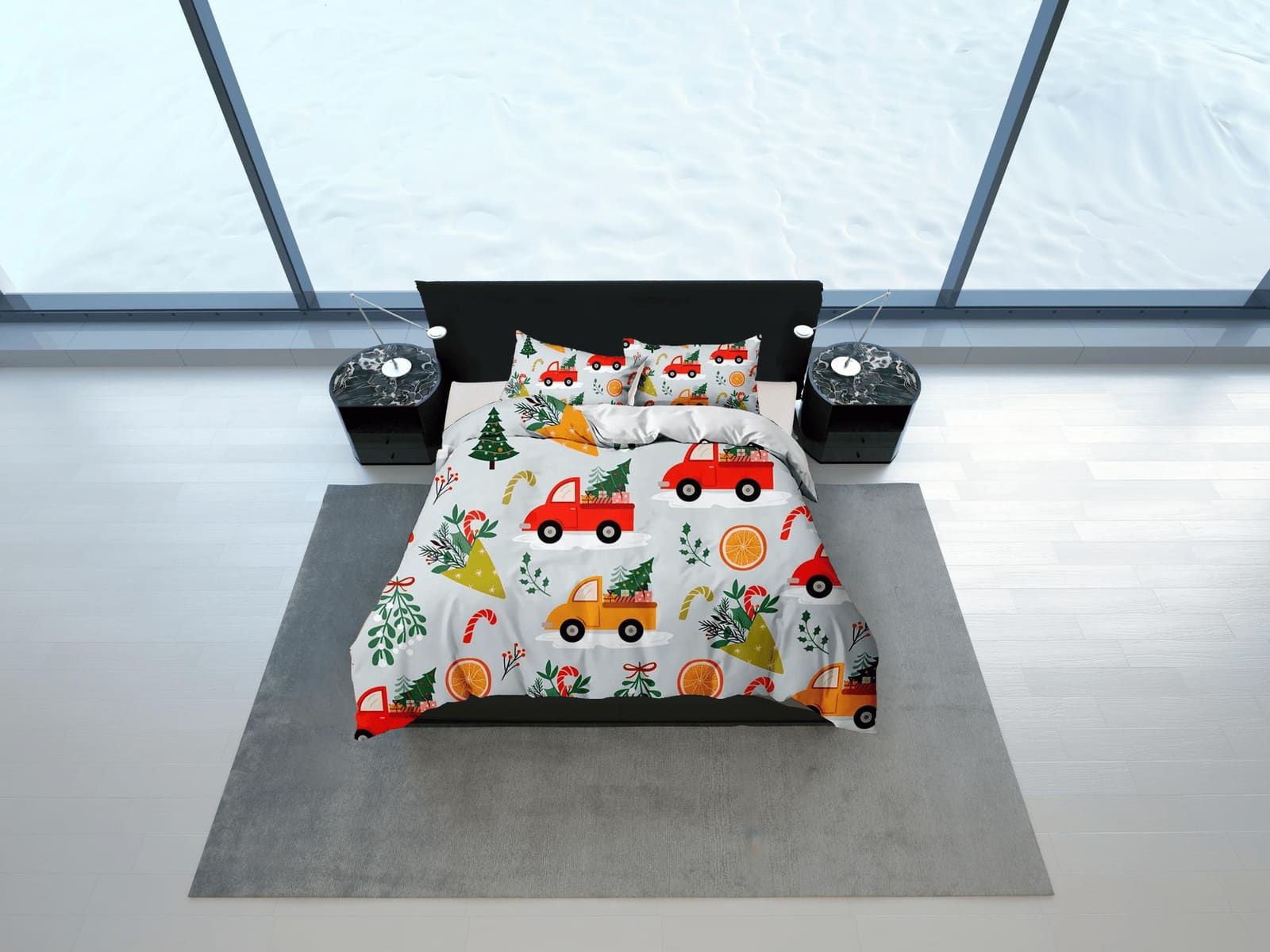 Kids Trucks Christmas bedding & pillowcase holiday gift duvet cover king queen full twin toddler bedding baby Christmas fa…