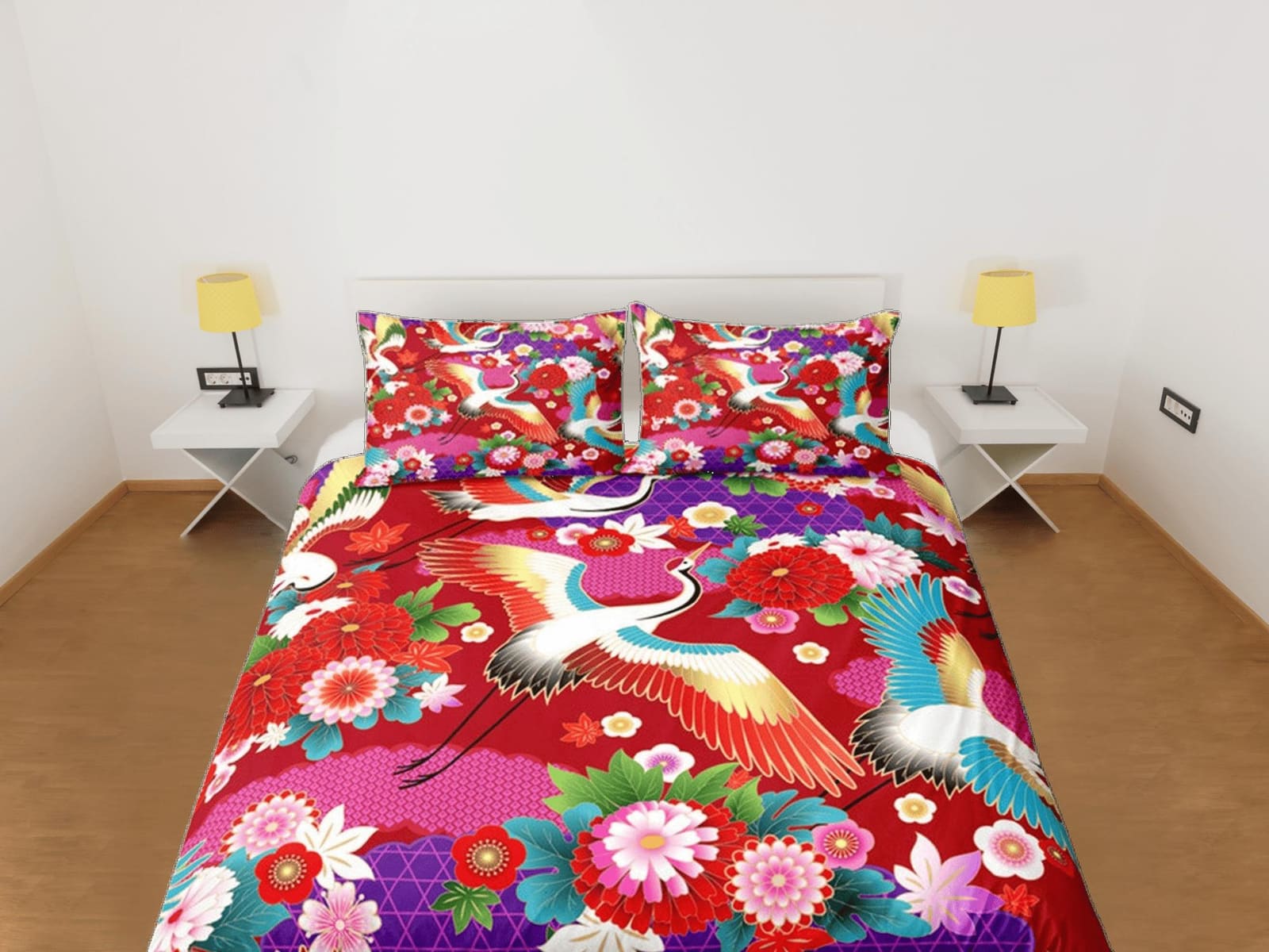 Kimono Inspired Duvet Cover Set Japanese Bedspread, Dorm Bedding with Pillowcase