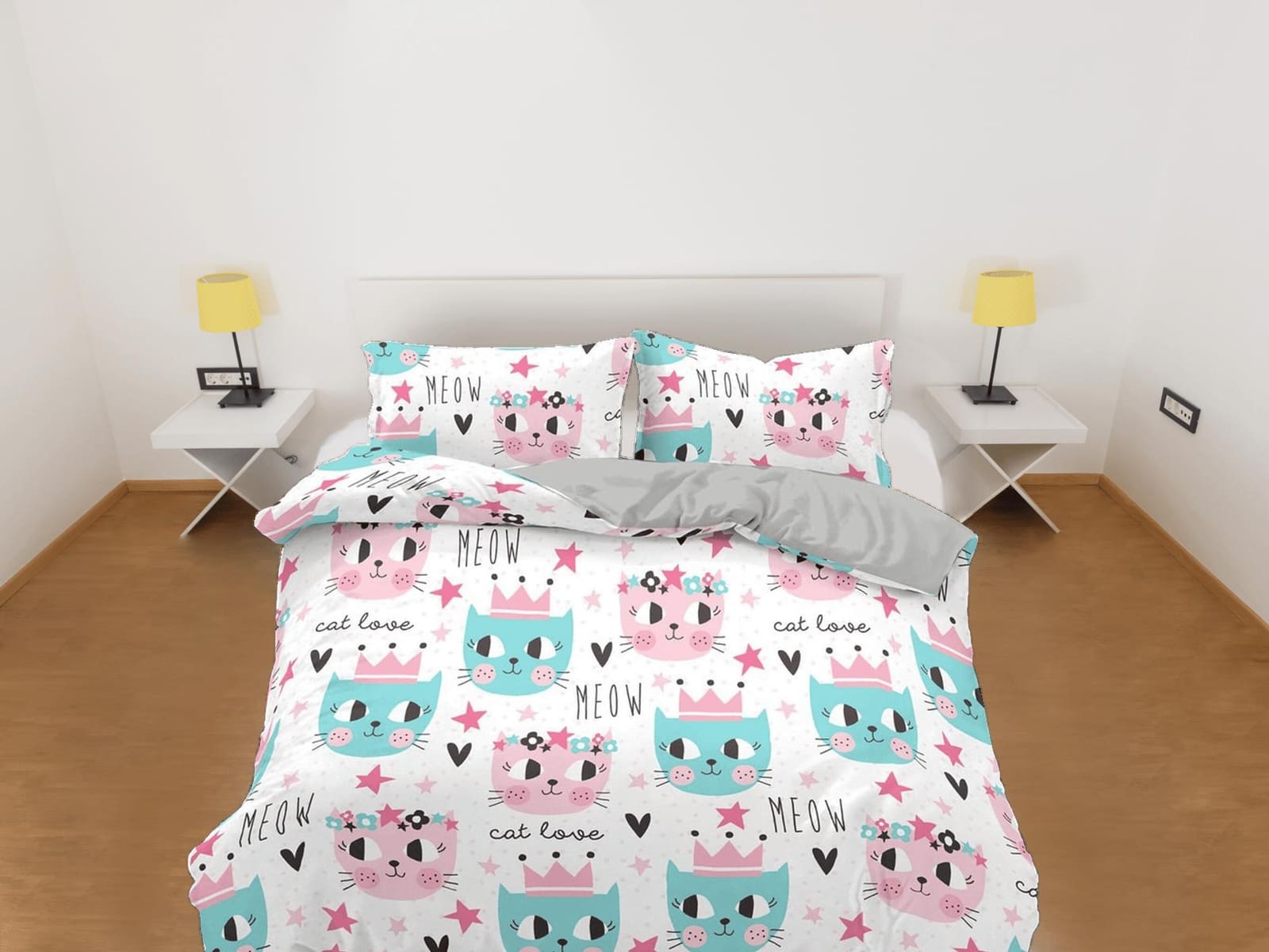King cat and girly cat bedding, toddler bedding, kids duvet cover set, gift for cat lovers, baby bedding, baby shower gift…
