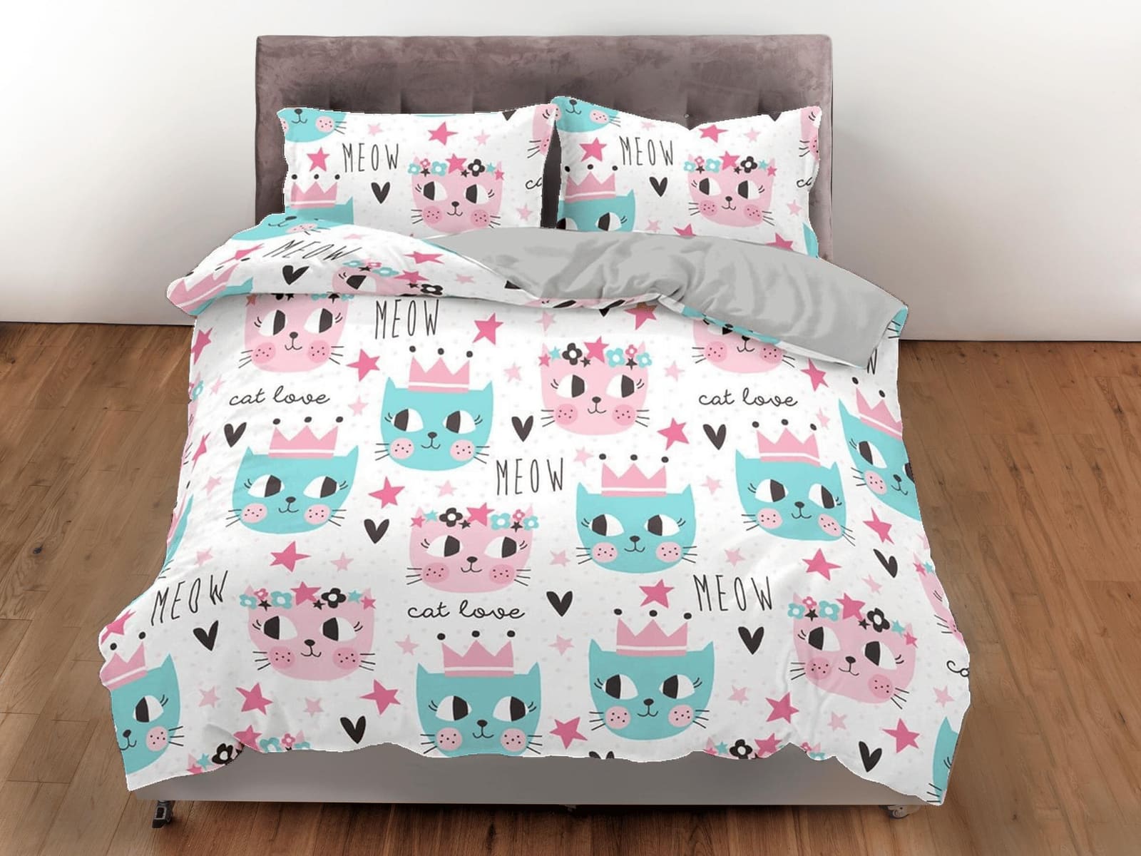 King cat and girly cat bedding, toddler bedding, kids duvet cover set, gift for cat lovers, baby bedding, baby shower gift…