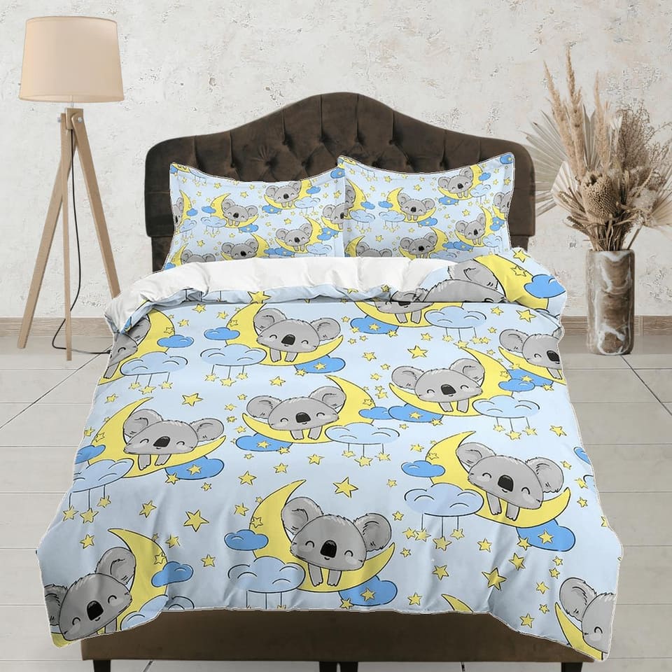 Koala Bear Sleeping in Moon Bedding, Duvet Cover & Pillowcase, Zipper Bedding, Dorm Bedding, Teens Adult Duvet King Queen…