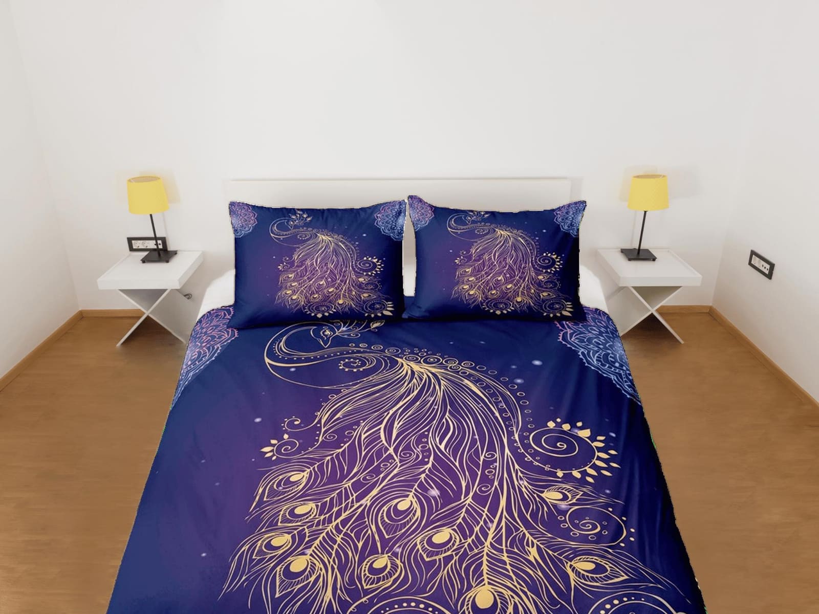 Koamaru peacock decor gold aesthetic bedding set full, luxury duvet cover queen, king, boho duvet, designer bedding, maxim…