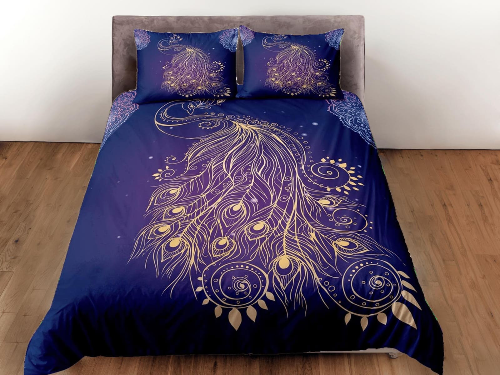 Koamaru peacock decor gold aesthetic bedding set full, luxury duvet cover queen, king, boho duvet, designer bedding, maxim…
