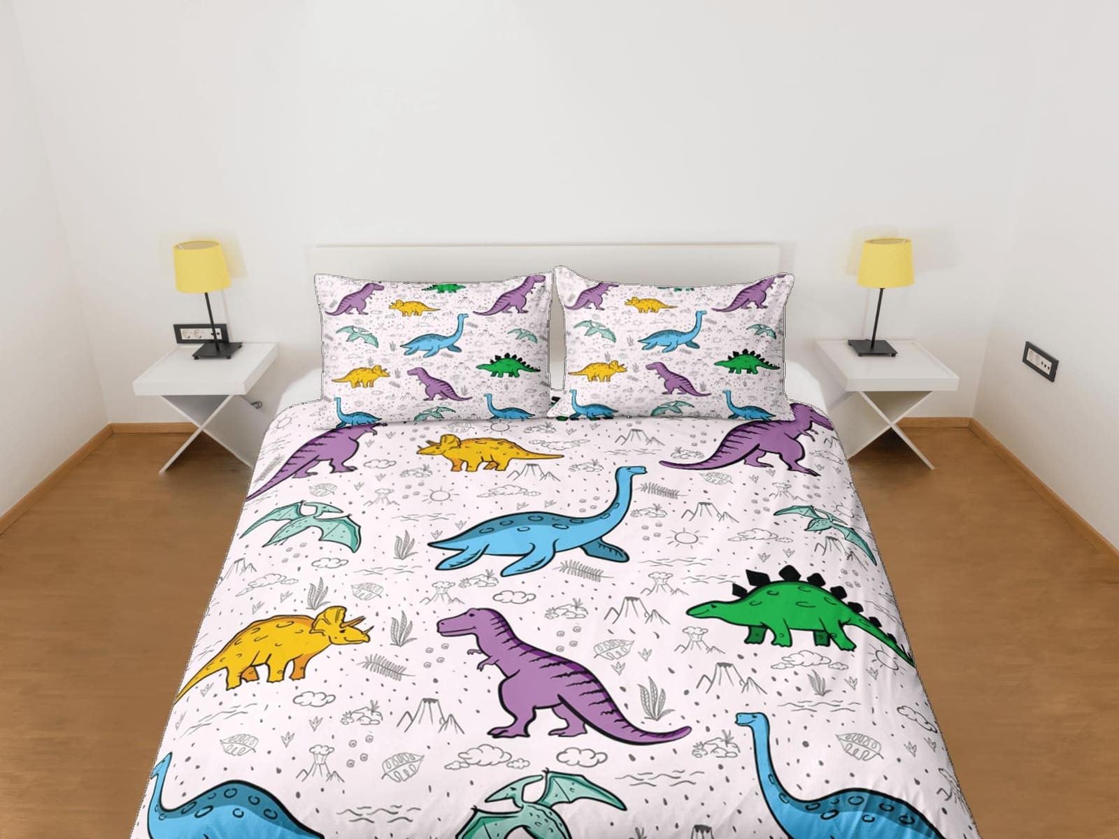 Lavender purple dinosaur bedding, kids bedding full, cute duvet cover set, nursery bed decor, colorful bedding, baby dinos…