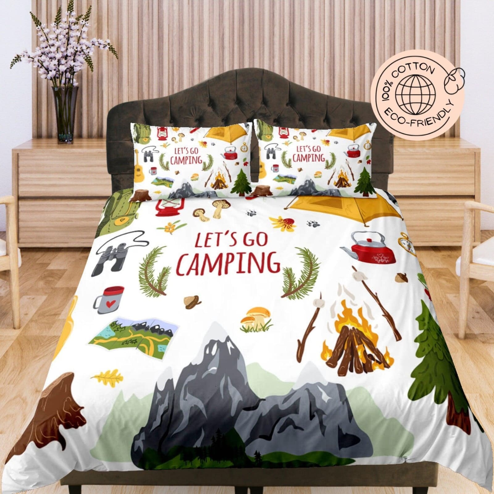 Let's Go Camping, Outdoor Themed Cotton Duvet Cover Set for Kids, Toddler Bedding, Baby Zipper Bedding, Nursery Cotton Bed…
