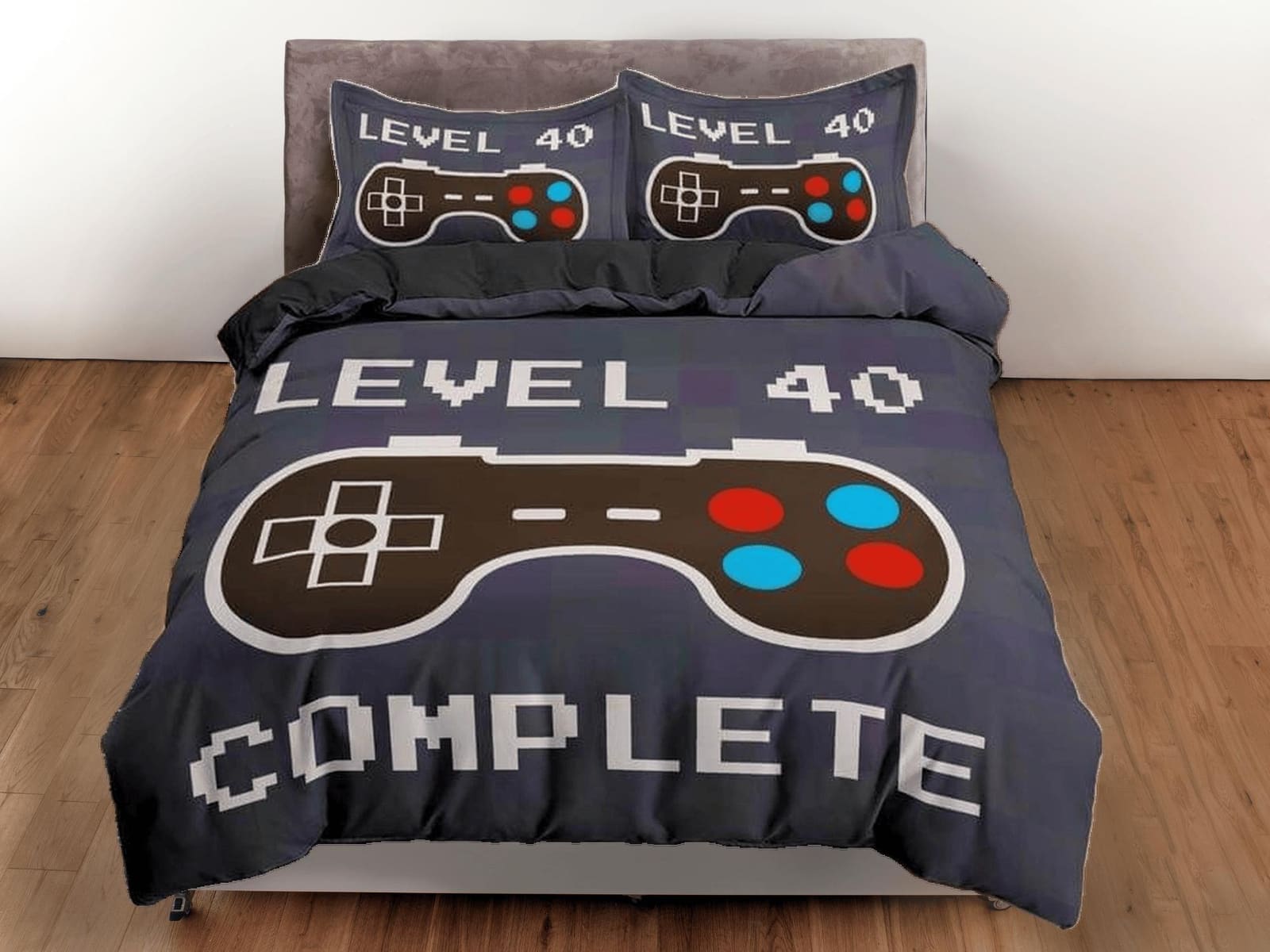 Level 40 gamer bedding ash blue duvet cover, video gamer boyfriend gift bedding set full king queen twin, boys bedroom, co…