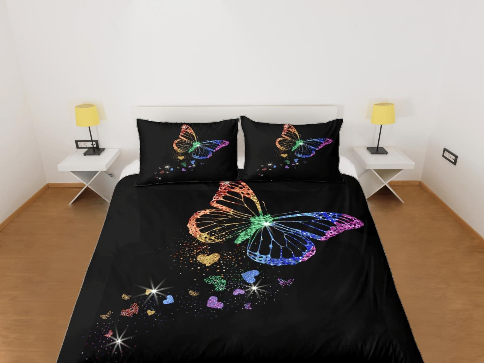 Lgbt butterfly rainbow bedding black duvet cover colorful dorm bedding, full size adult duvet king queen twin, nursery tod…