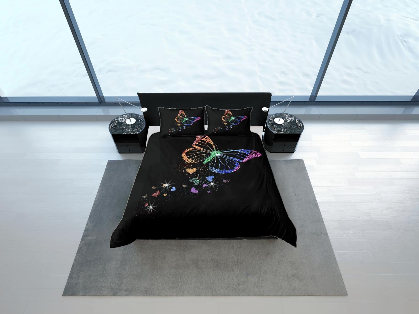 Lgbt butterfly rainbow bedding black duvet cover colorful dorm bedding, full size adult duvet king queen twin, nursery tod…