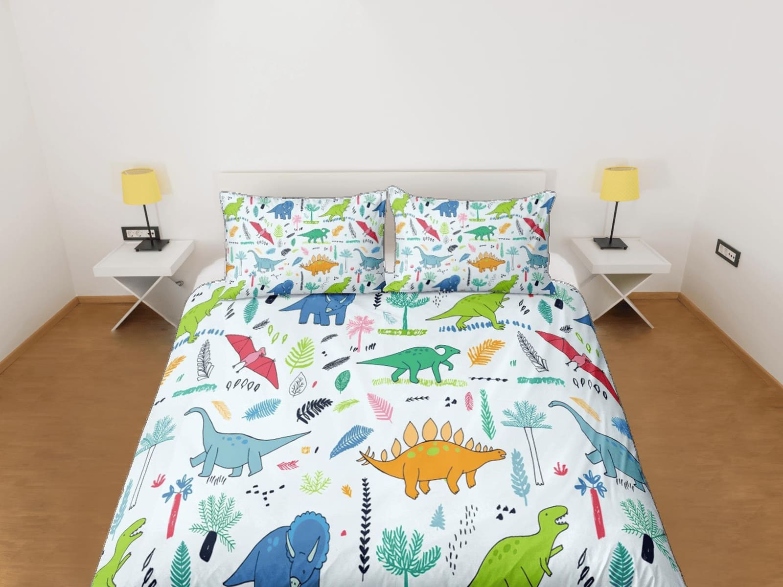Light blue dinosaur bedding, kids bedding full, cute duvet cover set, dinosaur nursery bed decor, colorful bedding, baby d…