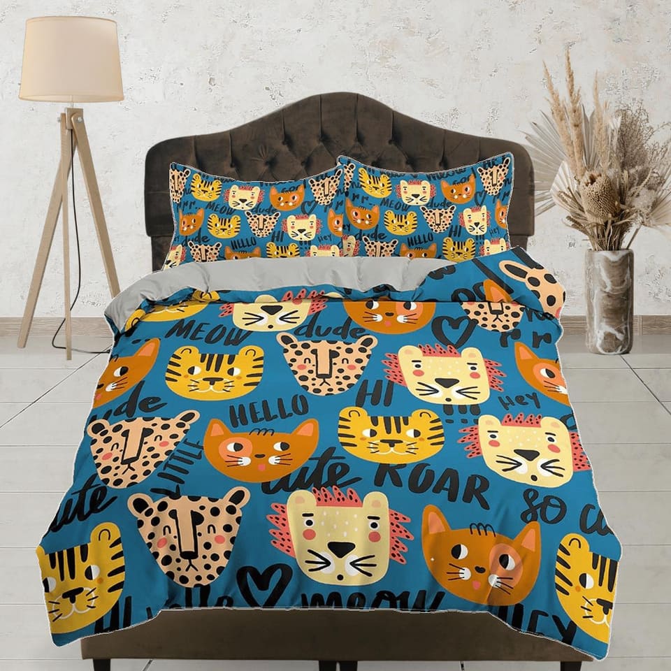Lion, Cat and Leopard Bedding, Duvet Cover Set & Pillowcase, Zipper Bedding, Dorm Bedding, Teens Adult Duvet King Queen Fu…