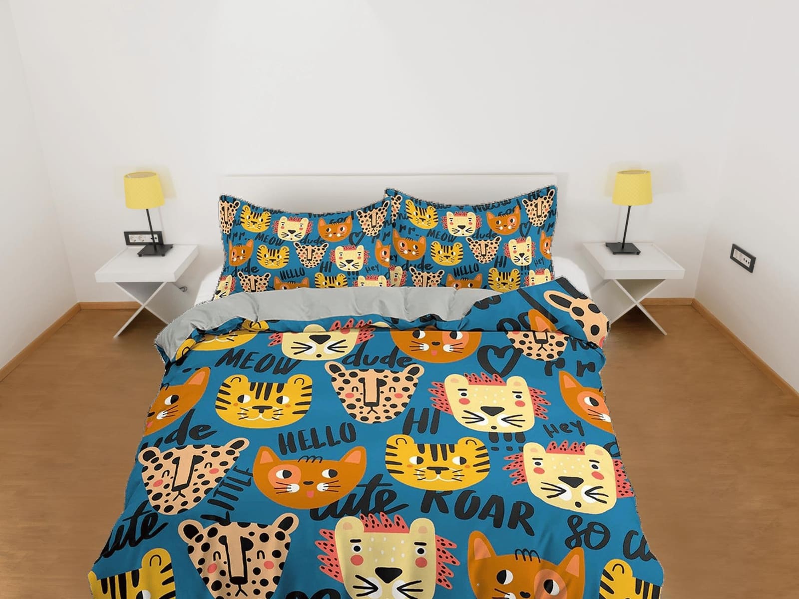 Lion, Cat and Leopard Bedding, Duvet Cover Set & Pillowcase, Zipper Bedding, Dorm Bedding, Teens Adult Duvet King Queen Fu…