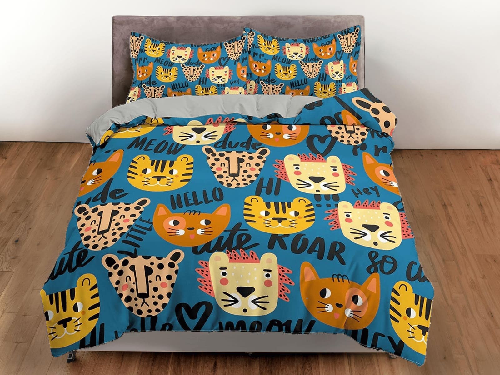Lion, Cat and Leopard Bedding, Duvet Cover Set & Pillowcase, Zipper Bedding, Dorm Bedding, Teens Adult Duvet King Queen Fu…
